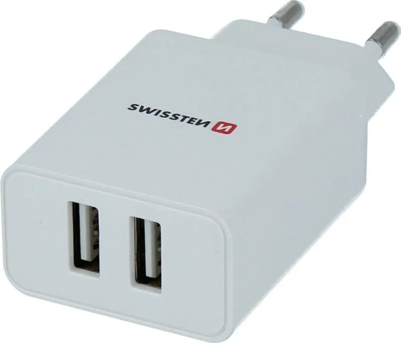 Karikues Swissten 2x USB-A 2.1A, i bardhë - 1