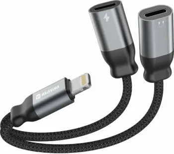 Përshtatës audio për karikim SWISSTEN TEXTILE LIGHTNING M/ 2x LIGHTNING F, 0.12M, i zi