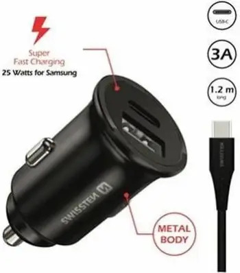 Karikues makine Swissten, 25W, kabllo USB-C/USB-C, 1,2m, e zezë