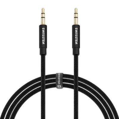 Kabllo audio Aux tekstile Swissten,1.5m, e zezë - 1