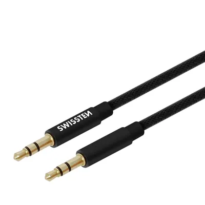 Kabllo audio Aux tekstile Swissten,1.5m, e zezë - 2