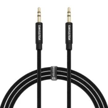 Kabllo audio Aux tekstile Swissten,1.5m, e zezë