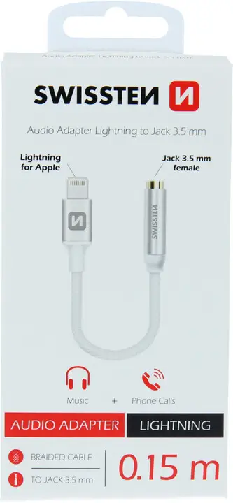Adapter audio Swissten Lightning / 3.5mm, 0.15m, i argjendtë