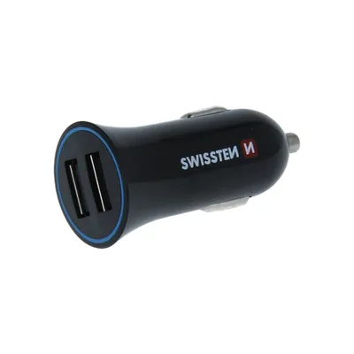 Karikues makine Swissten, 2.4A, 2x USB+kabllo 1.2m USB-C, e zezë - 1