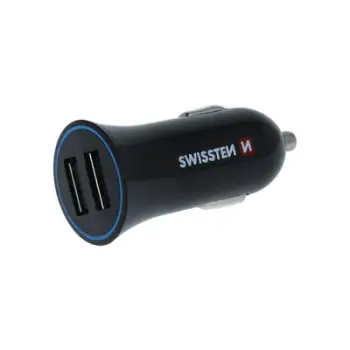 Karikues makine Swissten, 2.4A, 2x USB+kabllo 1.2m USB-C, e zezë