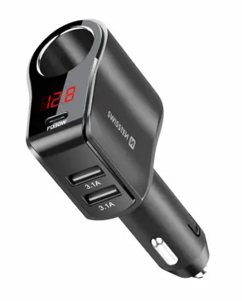 Karikues SWISSTEN, çakmak, 1x CL, 1x USB-C PD, 2x USB-A, 108W - 216W, e zezë