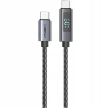 Kabllo USB Swissten LCD, USB C në USB C, 1.5m, 60W, gri