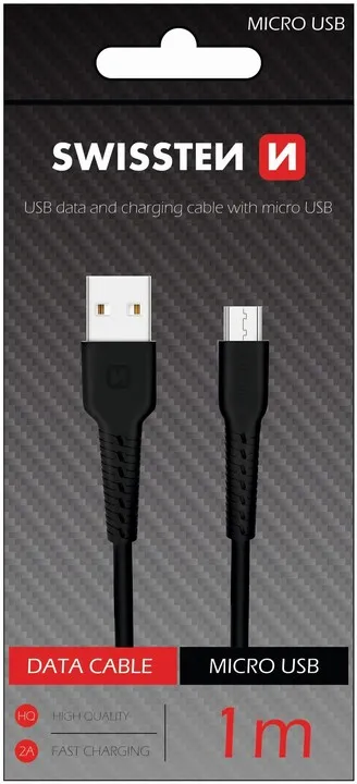 Kabllo Swissten MicroUsb, 1.0m, e zezë - 1