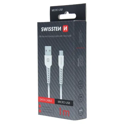Kabllo Swissten MicroUsb , 1.0m, e bardhë - 2
