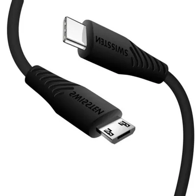Kabllo Swissten MicroUSB / USB-C, 3A, 1.0m, e zezë - 2