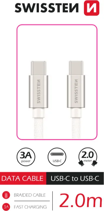 Kabllo SWISSTEN USB-C - USB-C, 2 m, e argjendtë - 1