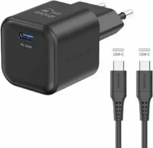 Karikues SWISSTEN GaN 1x USB-C 20W POWER DELIVERY, me kabllo Type-C/Type-C, I zi