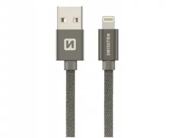 Kabllo Swissten Textile Lightning, 0.2m, USB A, gri