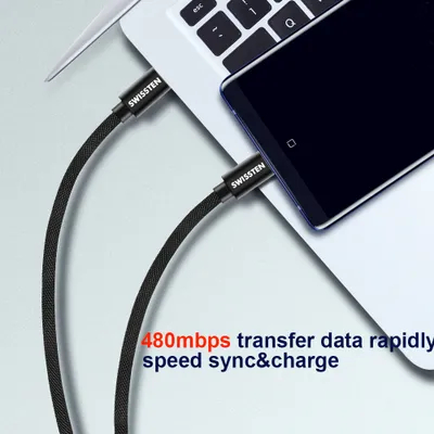 Kabllo tekstili Swissten USB-C / Lightning, 1.2m, e zezë - 4