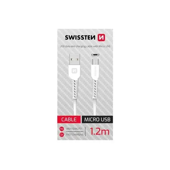 Kabëll Telefoni Swissten Data Usb, Micro Usb 1.2M 71506010 Bardhë - 1