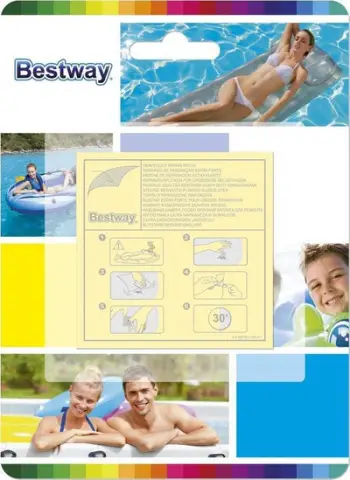 Set riparimi Bestway Repair Kit 62068, 10 arna vetëngjitëse, 6.5x6.5 cm, transparent