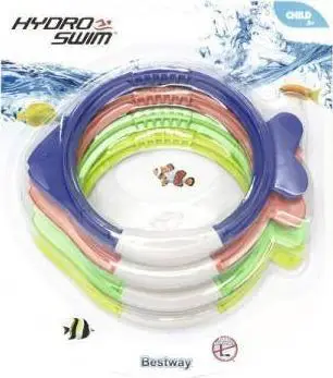 Set lodra zhytes Bestway Diving Fish 26009, 4 copë, për pishinë, shumëngjyrëshe