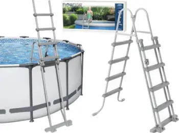 Shkallë pishine Bestway Safe Ladder 58331, për pishina deri 122cm, metalike, gri