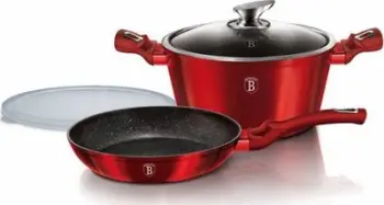 Set enësh gatimi Berlinger Haus BH-6779, tenxhere dhe tigan graniti, TURBO INDUCTION, burgundy metalike