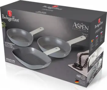 Set tiganësh Berlinger Haus Aspen Titanium, 20cm 24cm 28cm, alumini i derdhur, gri