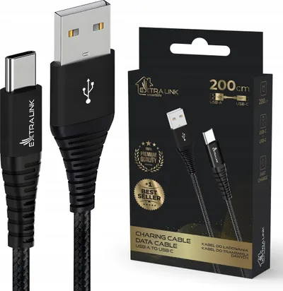 Kabllo USB Extralink USB A në USB C, 2 m, 15W 3A, e zezë - 1