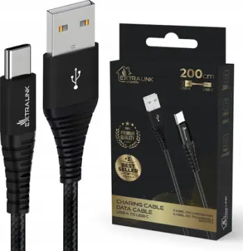 Kabllo USB Extralink USB A në USB C, 2 m, 15W 3A, e zezë