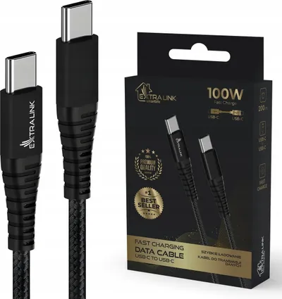 Kabllo USB ExtraLink USB C në USB C, 2 m, 100W, e zezë - 1