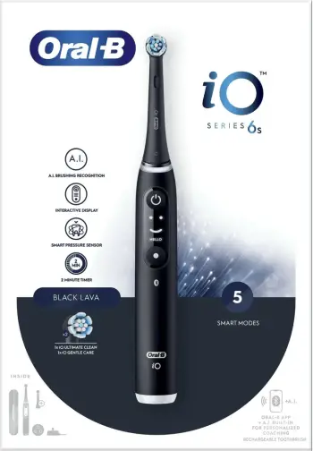 Furçë dhëmbësh elektrike Oral-B iO Series 6, me bateri rikarikuese, Black Lava, e zezë