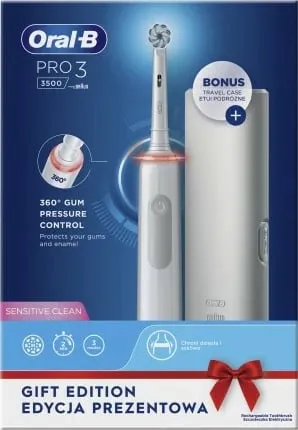 Furçë dhëmbësh elektrike Oral-B Pro 3 3500, kasë udhëtimi, e bardhë - 2