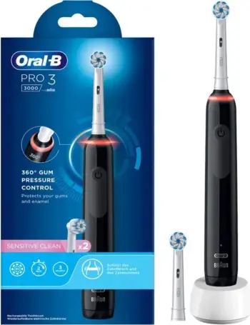 Furçë dhëmbësh elektrike, Oral-B Pro 3 3000 Sensitive Clean 759868, me 2 koka, e zezë