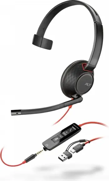 Kufje me mikrofon, Poly Blackwire 5210 8X230A6 mono USB-C MS, e zezë