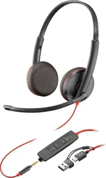 Kufje me mikrofon Poly Blackwire 3225, USB, me kabllo, të zeza