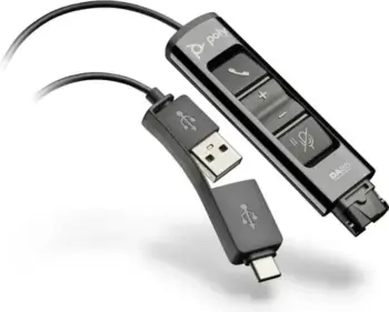 Adapter Plantronics/Poly DA85 USB në Quick Disconnect, USB-A/USB-C, i zi