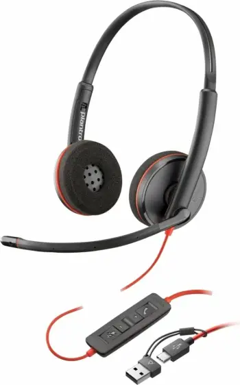 Kufje me mikrofon, Poly Blackwire 3220 8X228AA, me kabllo USB-A, me kontrolle në kabllo, mikrofon me anulim zhurme, e zezë