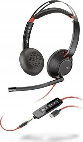 Kufje me kabllo Poly Blackwire 5220, USB C dhe 3.5mm, stereo, gri