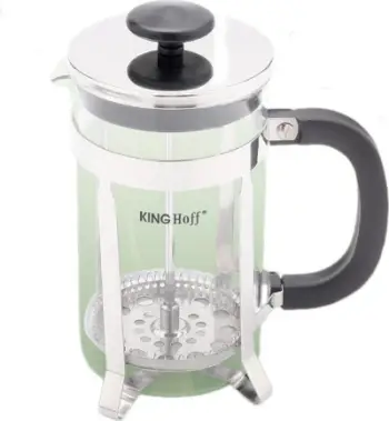French press KingHoff KH-4836, 350ml, çelik inox dhe xham, argjendtë