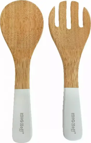 Set lugë sallate KingHoff KH-1687, bambu dhe plastikë, 30.5cm, ngjyrë natyrale