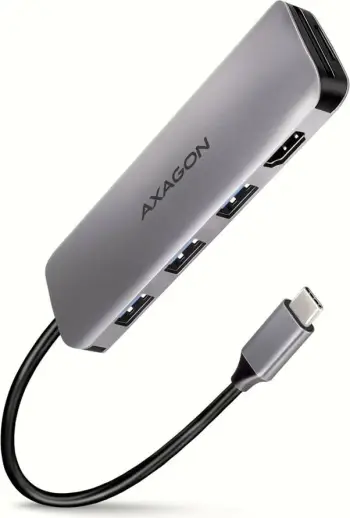 Hub shumëfunksional AXAGON HUB 6në1 USB 3.2 Gen 1, 3x USB-A, HDMI, SD/microSD, PD 100W, kabllo USB-C 20cm