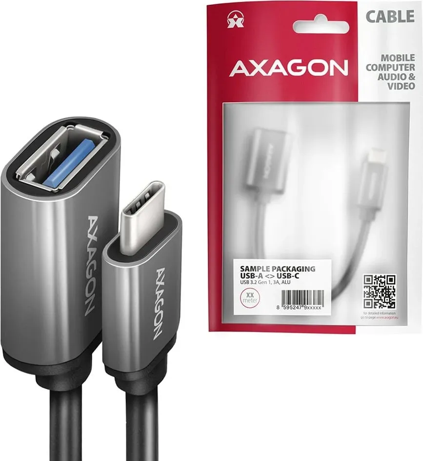 Përshtatës AXAGON USB-C - USB-A (M/F), USB 3.2 Gen 1, 3A, 20cm - 8