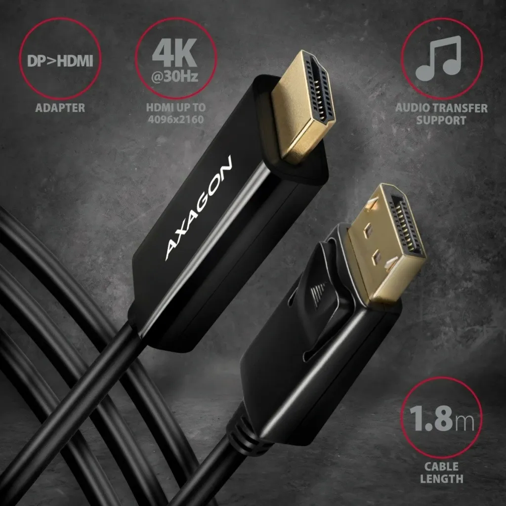Kabllo AXAGON DisplayPort - HDMI 1.4, 4K @ 30Hz, 1.8 m - 2