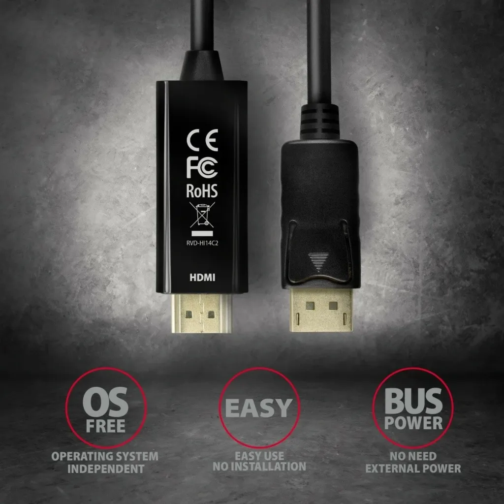 Kabllo AXAGON DisplayPort - HDMI 1.4, 4K @ 30Hz, 1.8 m - 5