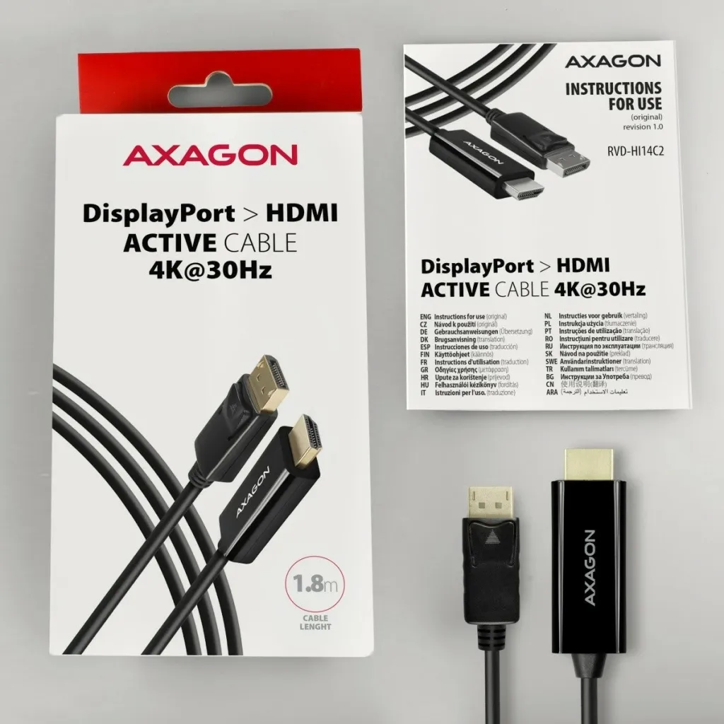 Kabllo AXAGON DisplayPort - HDMI 1.4, 4K @ 30Hz, 1.8 m - 6