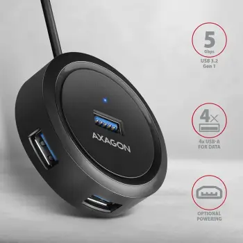 Hub AXAGON HUE-P1AL 4x USB 3.2 Gen 1, micro USB, kabllo USB-C 30cm