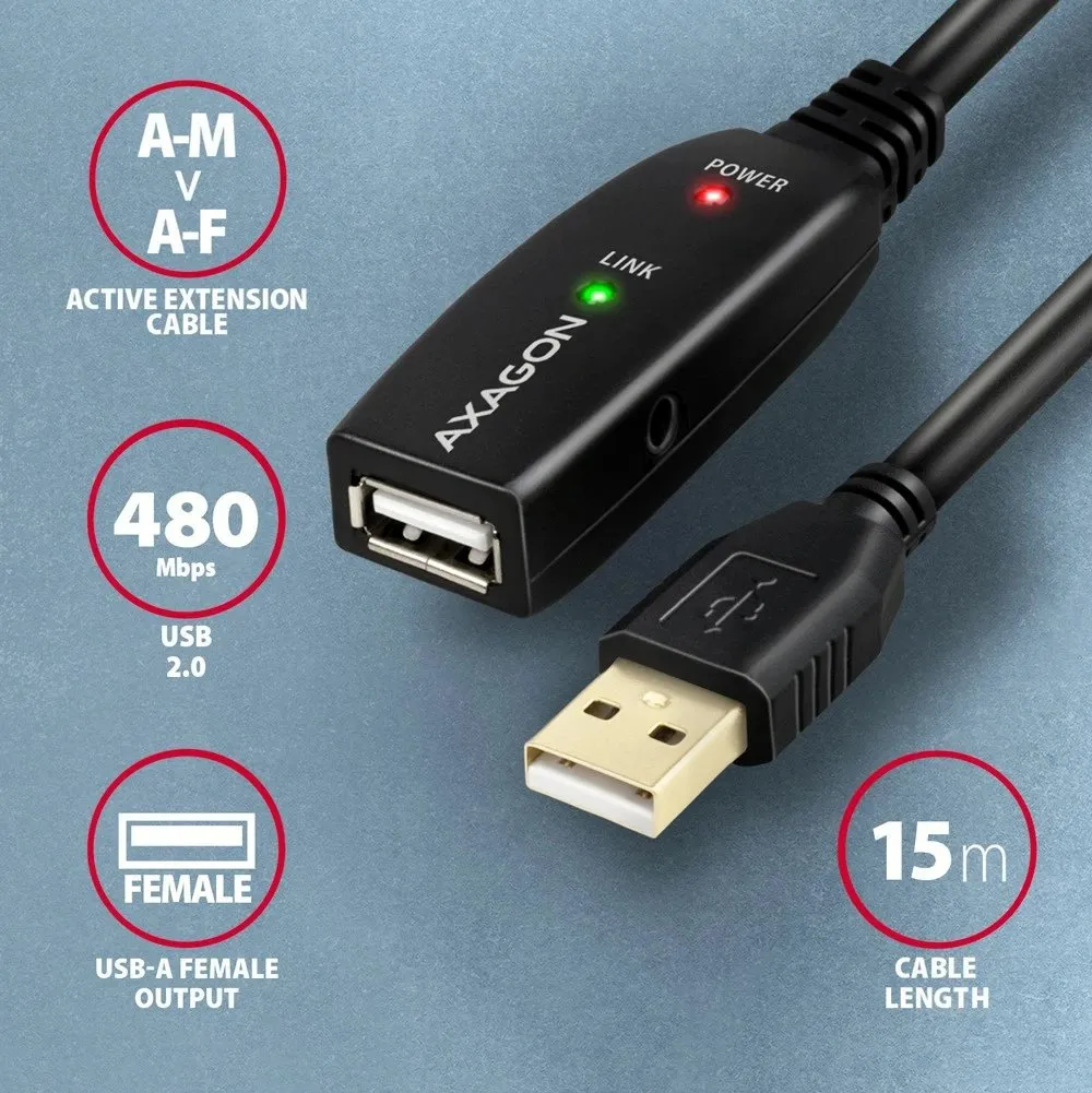 Kabllo zgjatëse / përsëritëse aktive AXAGON ADR-215 USB2.0, 15m, e zezë - 3
