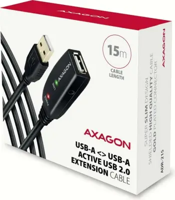 Kabllo zgjatëse / përsëritëse aktive AXAGON ADR-215 USB2.0, 15m, e zezë