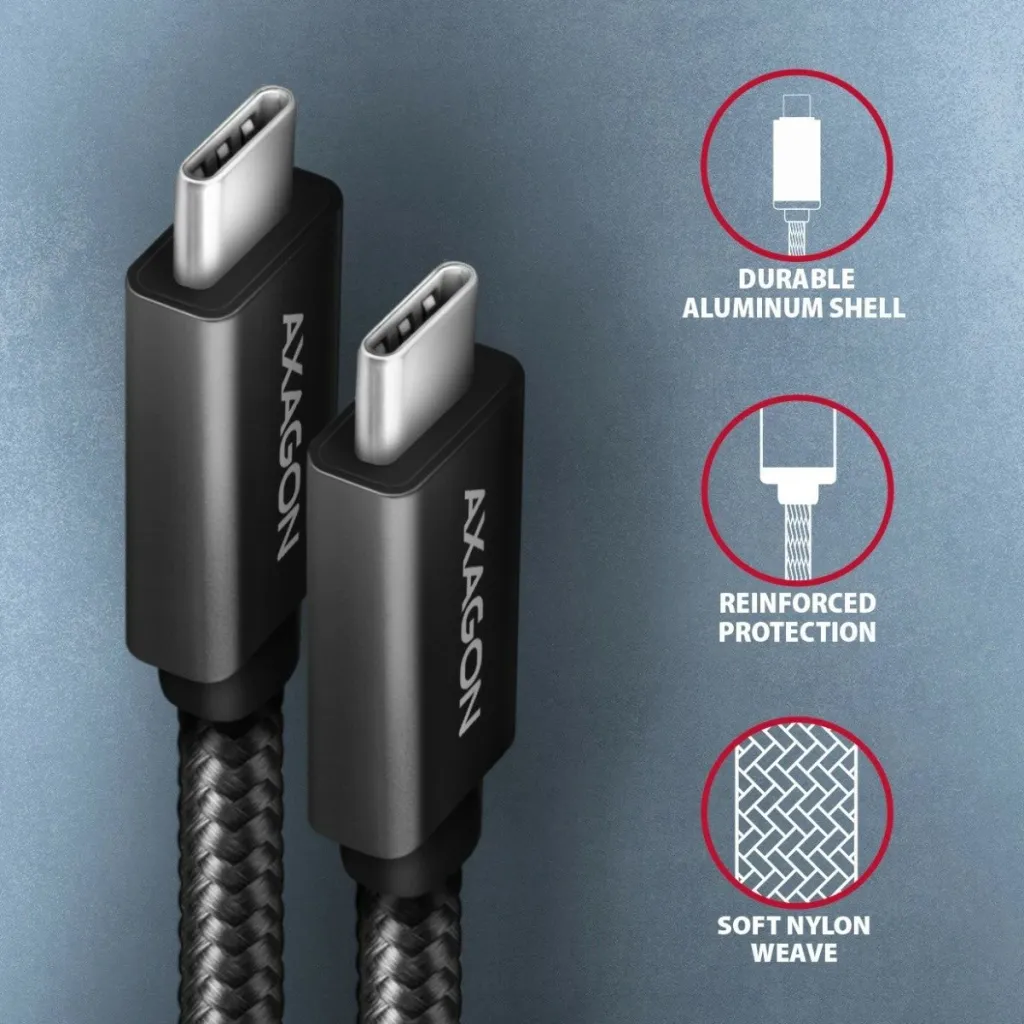 Kabllo AXAGON USB-C - USB-C SPEED+ USB3.2 Gen 2, PD100W 5A, 4K UHD, 1m, e zezë - 3