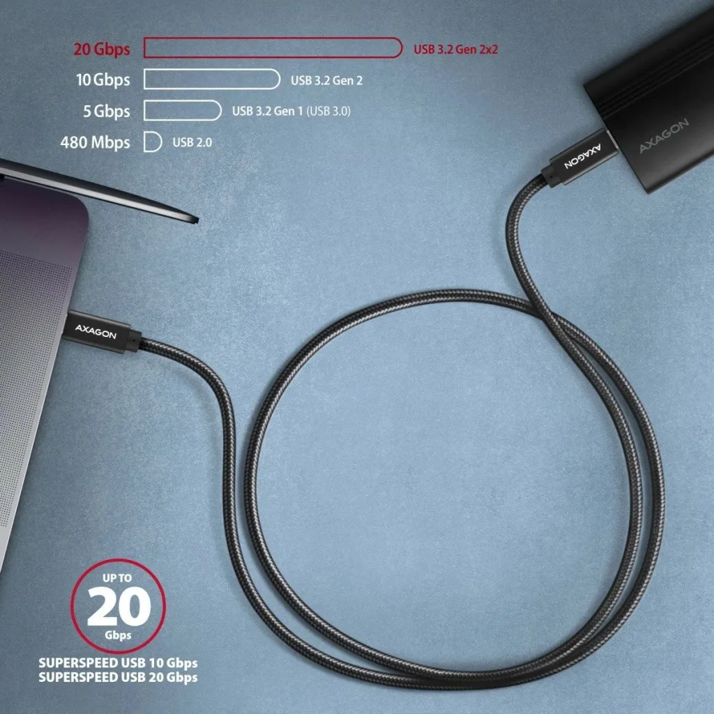 Kabllo AXAGON USB-C - USB-C SPEED+ USB3.2 Gen 2, PD100W 5A, 4K UHD, 1m, e zezë - 6