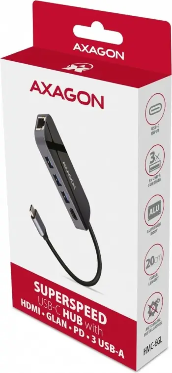 Stacion dok USB C Axagon HMC 6GL, HDMI, GLAN, gri