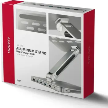 Stendë laptopi AXAGON HMC-STND, 10"-16", hub USB-C 7 në 1, gri