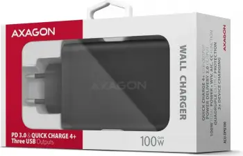 Karikues Axagon ACU-DPQ100, GaN 100W, 3 porta USB, i zi